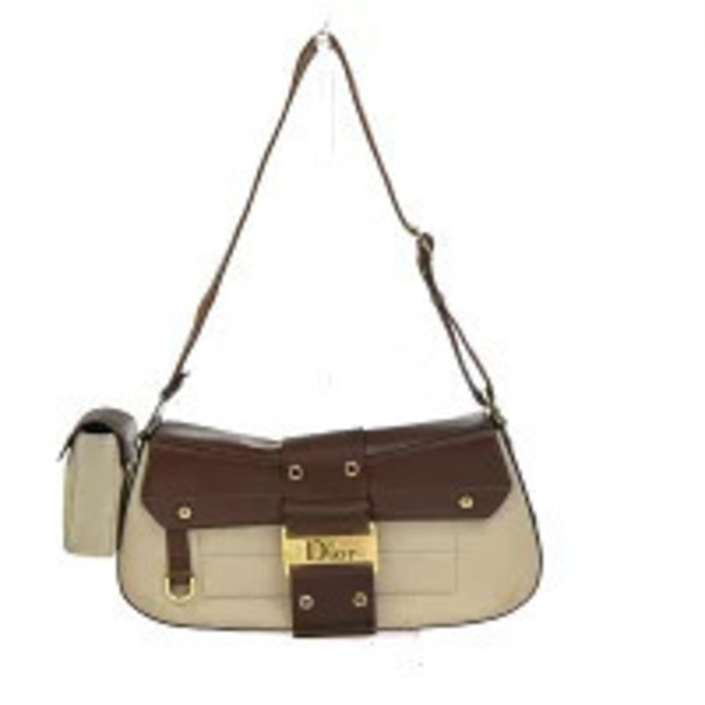 Christian Dior Columbus Flap Shoulder Bag Street Canvas Leather Beige Brown